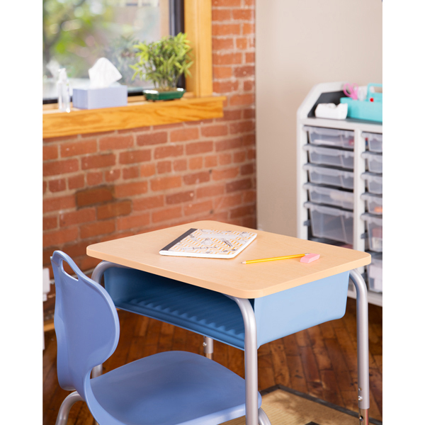 Open Front Desk w/ Color Book Box and Silver Mist Frame and 18-Inch Structure Series School Chair Set