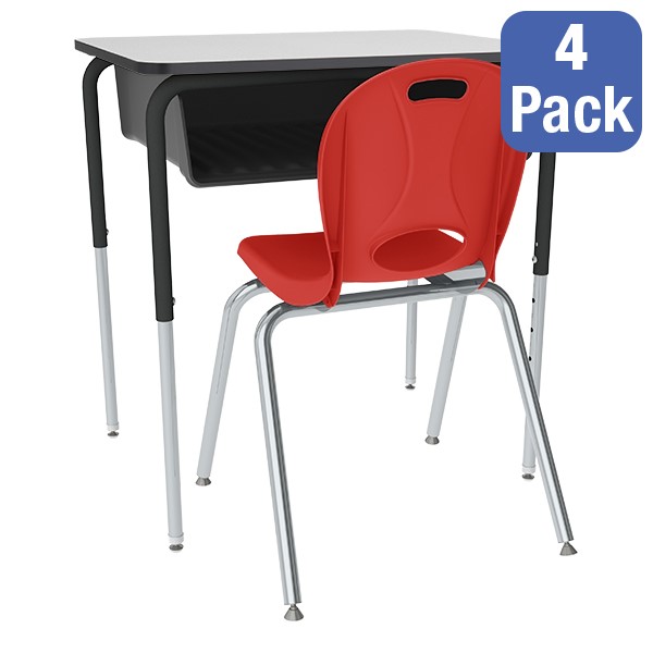 Open Front Desk w/ Black Book Box & Frame & 18-Inch Structure Series School Chair Set â Four Desks/Chairs