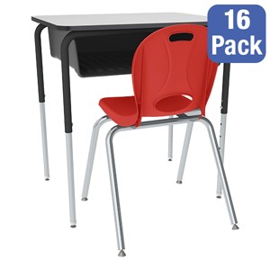 Open Front Desk w/ Black Book Box and Frame and 18-Inch Structure Series School Chair Set – 16 Desks/Chairs