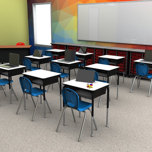 Structure Series Open Front Whiteboard School Desk w/ Book Box