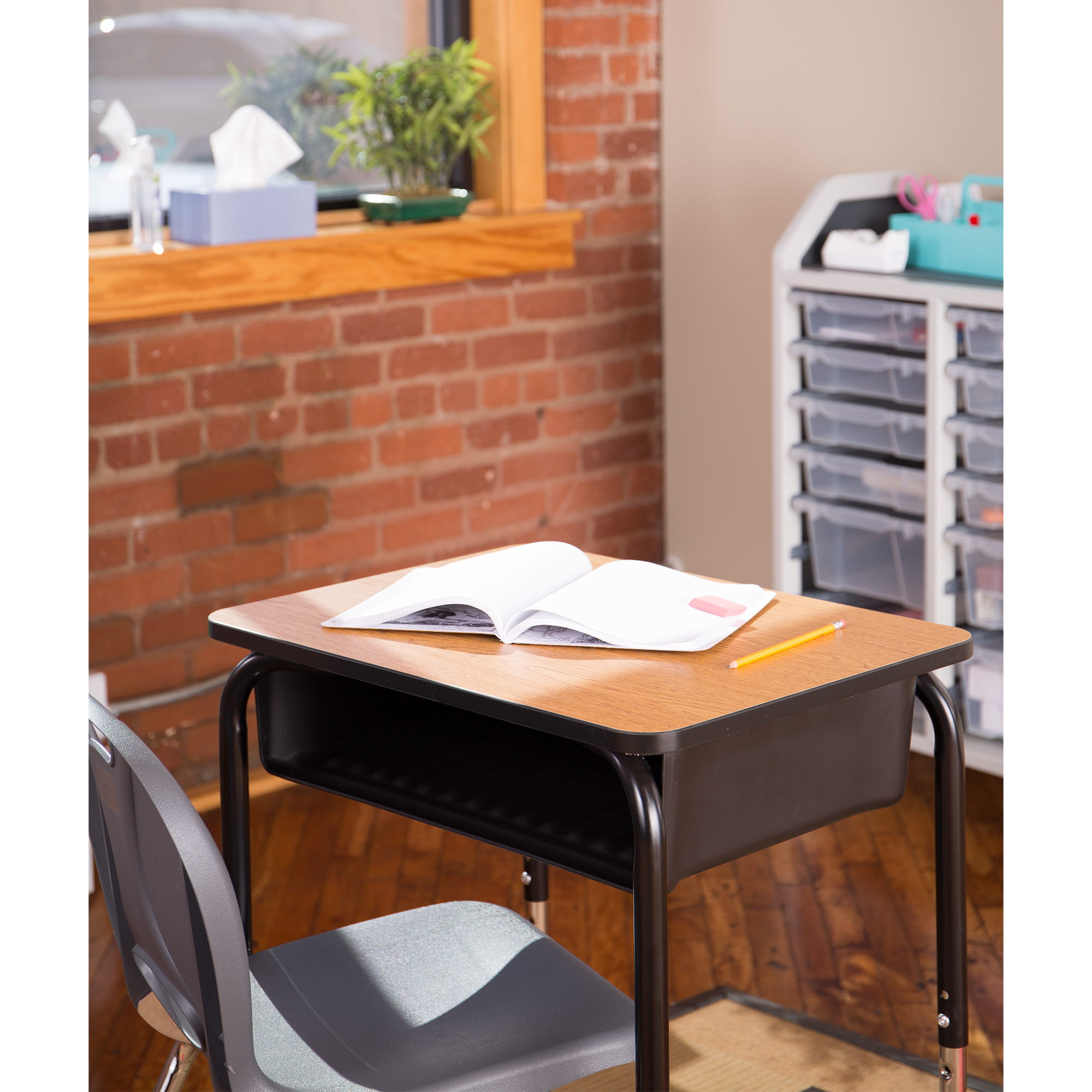 Structure Series Open Front School Desk w/ Black Book Box & Black Frame