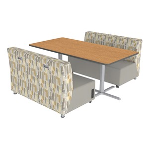 Shapes Series II Designer Soft Seating Sofa and Café Table - Desert & Taupe Seats w/ Bannister Oak Table