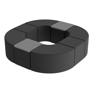 Shapes Series II Vinyl Soft Seating - Donut Set w/ Two Cube Tabletops - Black Smooth Grain Seats w/ Cosmic Strandz Tabletops