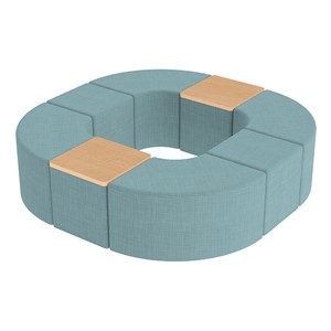 Shapes Series II Vinyl Soft Seating - Donut Set w/ Two Cube Tabletops - Blue Crosshatch Seats w/ Maple Tabletops