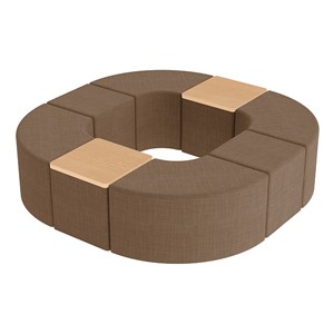 Shapes Series II Vinyl Soft Seating - Donut Set w/ Two Cube Tabletops - Brown Crosshatch Seats w/ Maple Tabletops