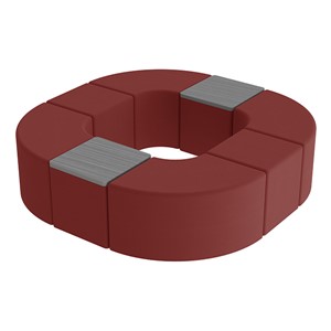 Shapes Series II Vinyl Soft Seating - Donut Set w/ Two Cube Tabletops - Burgundy Smooth Grain Seats w/ Cosmic Strandz Tabletops