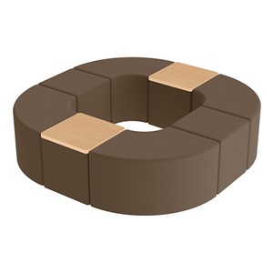 Shapes Series II Vinyl Soft Seating - Donut Set w/ Two Cube Tabletops - Chocolate Smooth Grain Seats w/ Maple Tabletops