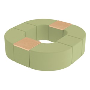 Shapes Series II Vinyl Soft Seating - Donut Set w/ Two Cube Tabletops - Fern Green Smooth Grain Seats w/ Maple Tabletops