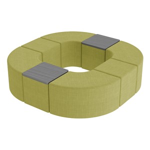 Shapes Series II Vinyl Soft Seating - Donut Set w/ Two Cube Tabletops - Green Crosshatch Seats w/ Cosmic Strandz Tabletops