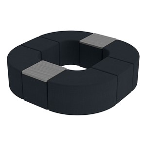 Shapes Series II Vinyl Soft Seating - Donut Set w/ Two Cube Tabletops - Navy Crosshatch Seats w/ Cosmic Strandz Tabletops