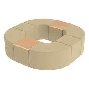 Shapes Series II Vinyl Soft Seating - Donut Set w/ Two Cube Tabletops - Sand Smooth Grain Seats w/ Maple Tabletops