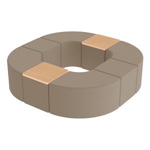 Shapes Series II Vinyl Soft Seating - Donut Set w/ Two Cube Tabletops - Taupe Smooth Grain Seats w/ Maple Tabletops