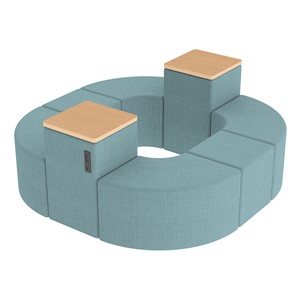 Shapes Series II Vinyl Soft Seating - Donut Set w/ Two Power Dividers - Blue Crosshatch Seats w/ Maple Tabletops