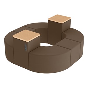 Shapes Series II Vinyl Soft Seating - Donut Set w/ Two Power Dividers - Chocolate Smooth Grain Seats w/ Maple Tabletops