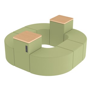 Shapes Series II Vinyl Soft Seating - Donut Set w/ Two Power Dividers - Fern Green Smooth Grain Seats w/ Maple Tabletops