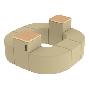 Shapes Series II Vinyl Soft Seating - Donut Set w/ Two Power Dividers - Sand Smooth Grain Seats w/ Maple Tabletops