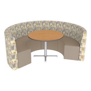 Shapes Series II Structured Designer Soft Seating - Curved Café  - Desert & Taupe Seats w/ Bannister Oak Table