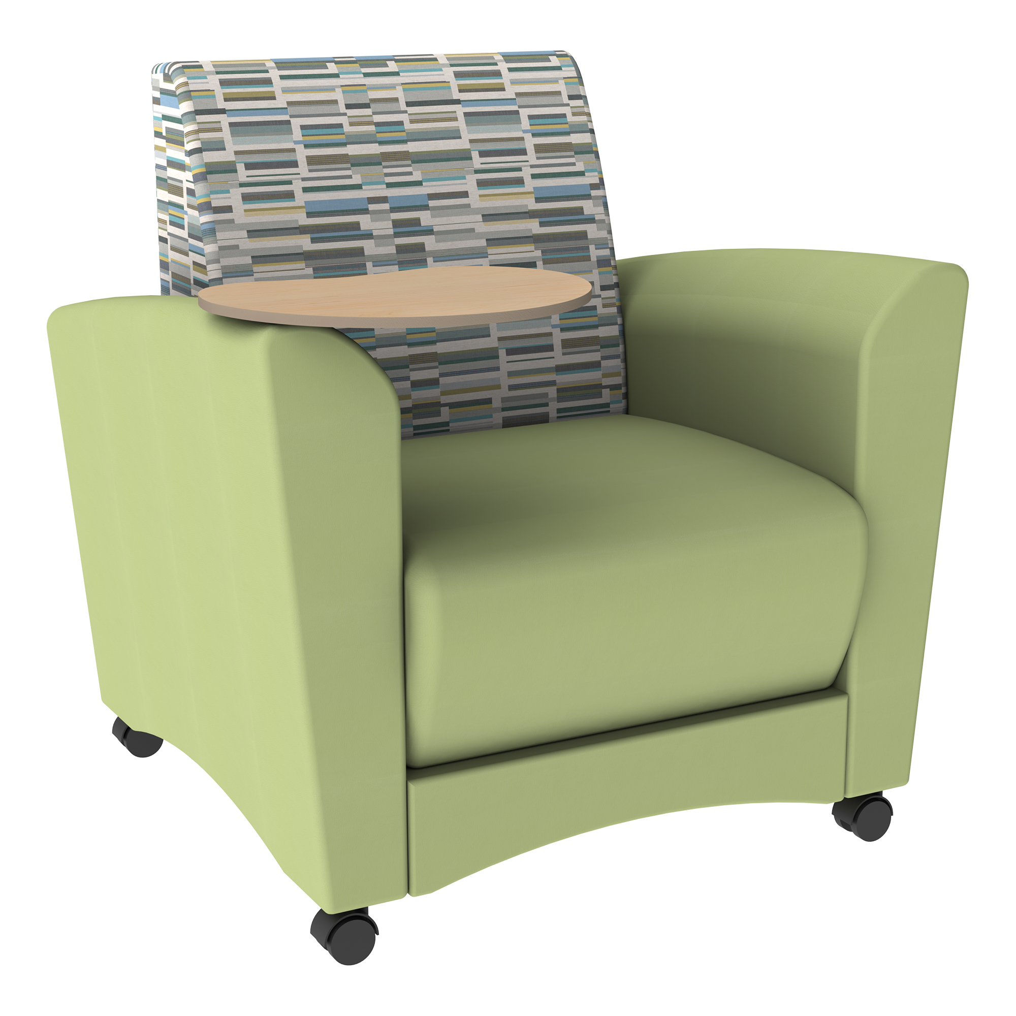 Shapes Series II Common Area Chair w/ Tablet Arm - Bandwidth Circuit/Fern Green w/ Maple Tablet