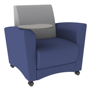 Shapes Series II Common Area Chair w/ Tablet Arm - Navy w/ Light Gray Back Smooth Grain Vinyl & Cosmic Strandz Tablet