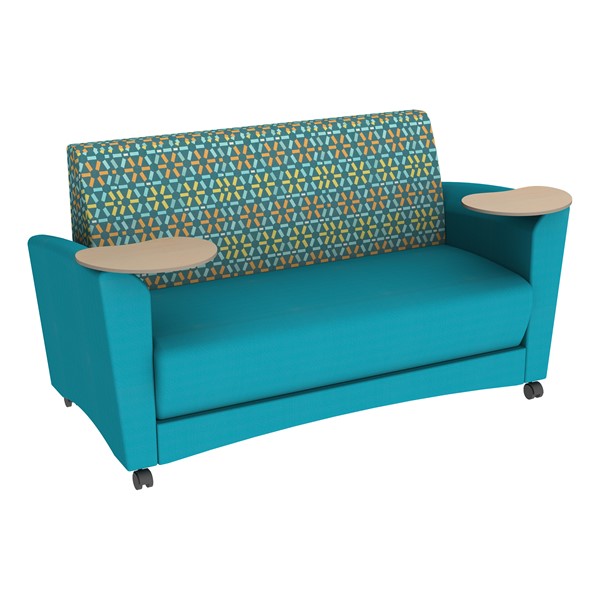Shapes Series II Common Area Sofa w/ Tablet Arms (Grade 4 Material) - Atomic Baltic/Teal w/ Maple Tablet