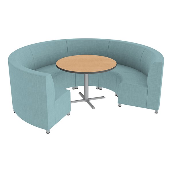 Shapes Series II Banquette Vinyl Soft Seating Set - Six Seating Pieces w/ CafÃ© Table - Blue Seats w/ Oak Table