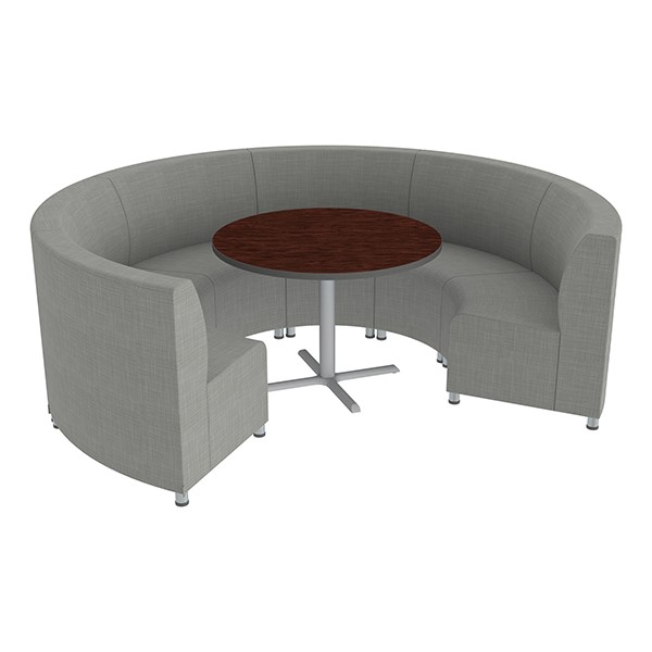 Shapes Series II Banquette Vinyl Soft Seating Set - Six Seating Pieces w/ CafÃ© Table - Gray Crosshatch Seats w/ Mahogany Table