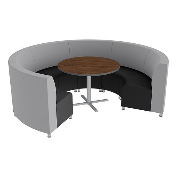 Shapes Series II Banquette Vinyl Soft Seating Set - Six Seating Pieces w/ CafÃ© Table - Light Gray/Black Seats w/ Mahogany Table