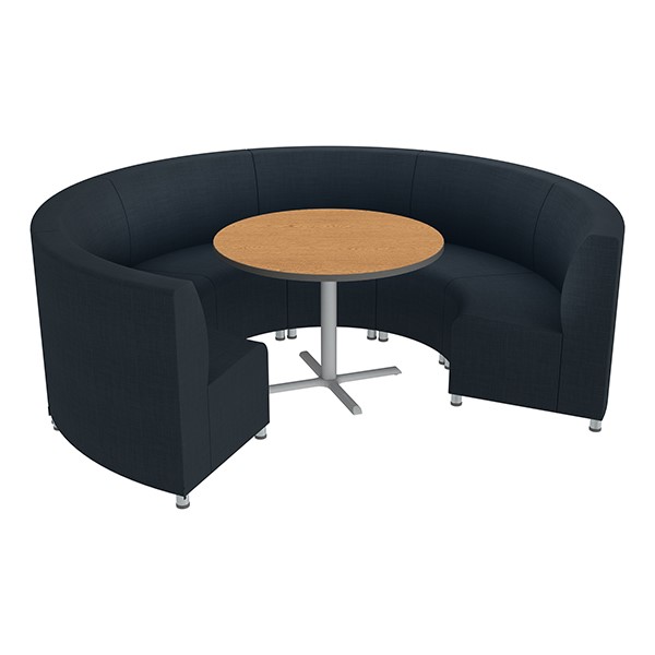 Shapes Series II Banquette Vinyl Soft Seating Set - Six Seating Pieces w/ CafÃ© Table - Navy Seats w/ Oak Table
