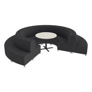 Shapes Series II Banquette Vinyl Soft Seating Set - 18-Piece Inner and Outer Curve Seating w/ CafÃ© Table - Black Seats w/ Mahogany Table