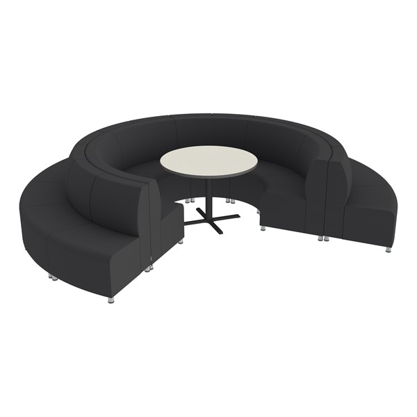 Shapes Series II Banquette Vinyl Soft Seating Set - 18-Piece Inner and Outer Curve Seating w/ CafÃ© Table - Black Seats w/ Mahogany Table