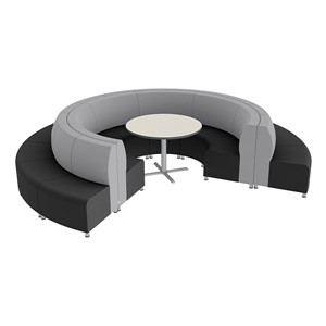 Shapes Series II Banquette Vinyl Soft Seating Set - 18-Piece Inner and Outer Curve Seating w/ CafÃ© Table - Light Gray/Black Seats w/ Crisp Linen Table