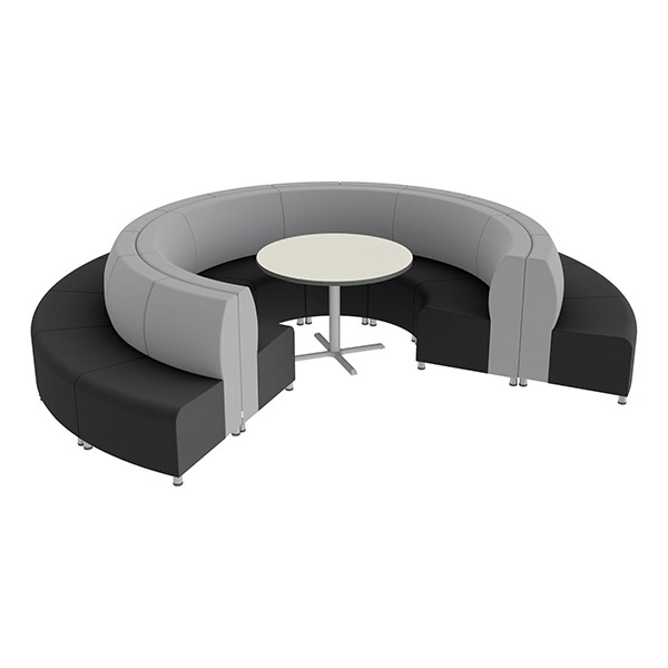 Shapes Series II Banquette Vinyl Soft Seating Set - 18-Piece Inner and Outer Curve Seating w/ CafÃ© Table - Light Gray/Black Seats w/ Crisp Linen Table