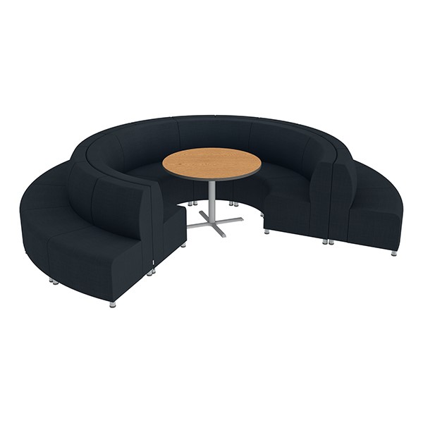 Shapes Series II Banquette Vinyl Soft Seating Set - 18-Piece Inner and Outer Curve Seating w/ CafÃ© Table - Black Seats w/ Oak Table