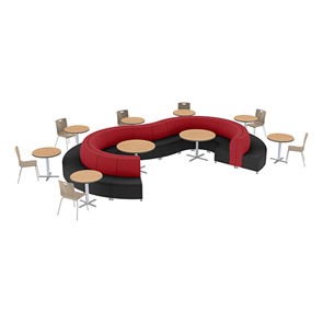 Shapes Series II Banquette Vinyl Soft Seating Set - Inner and Outer Curve Seating w/ Café Chairs & Tables