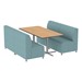 Shapes Series II Banquette Vinyl Soft Seating Set – Four-Piece Rectangle Seating w/ Rectangle Pedestal Café Table - Blue Crosshatch Seats w/ Oak Table