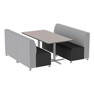 Shapes Series II Banquette Vinyl Soft Seating Set – Four-Piece Rectangle Seating w/ Rectangle Pedestal Café Table - Light Gray & Black Seats w/ Gray Nebula Table