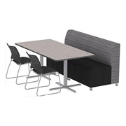 Shapes Series II Banquette Vinyl Soft Seating Set - Two-Piece Rectangle Seating w/ Ballard Chairs & Rectangle Pedestal Café Table