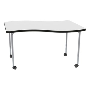Structure Series Mobile Wave Collaborative Table w/ Whiteboard Top (48" W x 30" D) - Silver Mist Leg Finish
