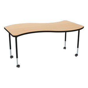 Structure Series Mobile Wave Collaborative Table w/ Thermofused Laminate Top - Maple Top w/ Black Edge & Black Leg Finish