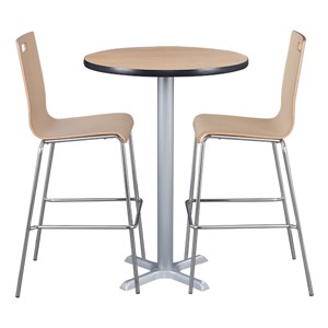 Round Pedestal Stool-Height Cafe Table and Bentwood Stack Cafe Stool Set