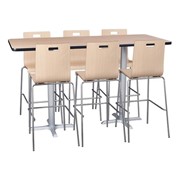Rectangle Pedestal Bar-Height Café Table and Bentwood Stack Café Stool Set