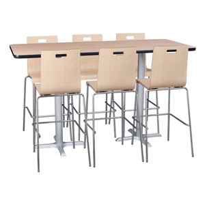 Rectangle Pedestal Stool-Height Café Table and Bentwood Stack Café Stool Set