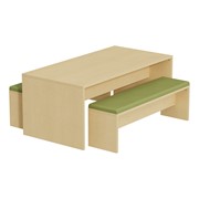 Double-Sided Trestle Table w/ Two Full-Length Cushioned Benches