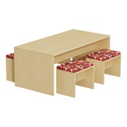 Double-Sided Trestle Table w/ Four Single-Seat Cushioned Benches