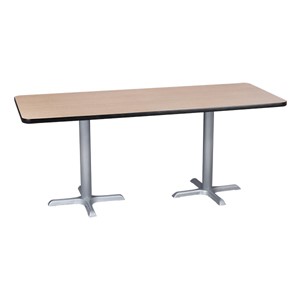Rectangle Pedestal Cafe Table and Bentwood Café Stack Chair Set - Table - Natural oak