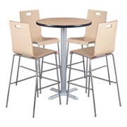 Round Pedestal Bar-Height Café Table and Bentwood Stack Café Stool Set