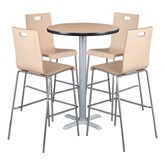 Round Pedestal Bar-Height Café Table and Bentwood Stack Café Stool Set