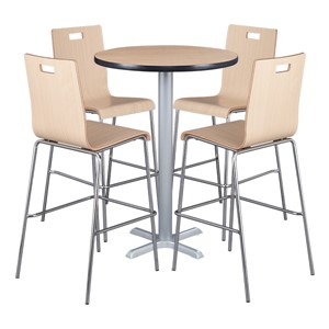 Round Pedestal Stool-Height Cafe Table and Bentwood Stack Cafe Stool Set