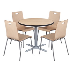 Round Pedestal Café Table and Bentwood Stack Café Chair Set