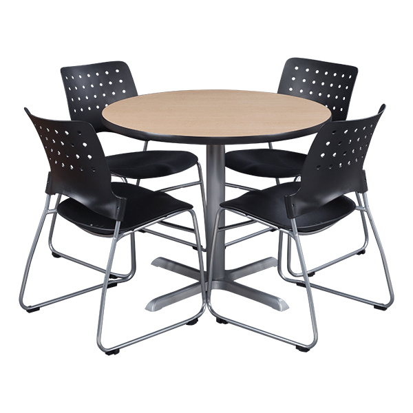 Round Pedestal Café Table and Ballard Stack Chair Set